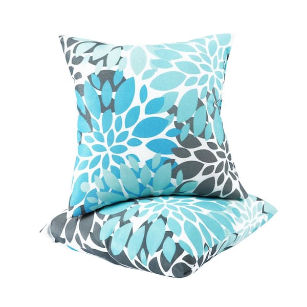 18 x 18 Teal Dahlia Floral Outdoor Throw Pillows (2-Pack)