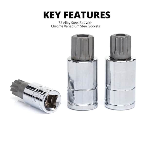 NEIKO XZN Triple Spline Square Bit Set, Extra Long 4 in. 4 mm to