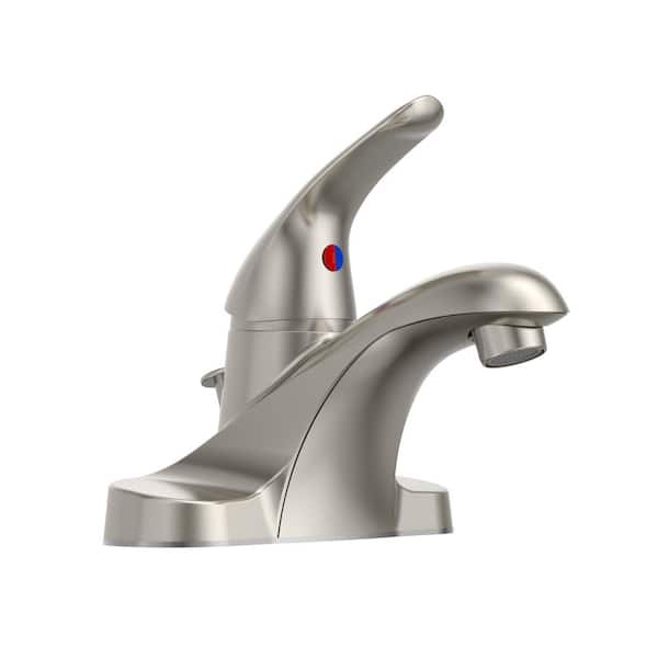 HOMLUX 4 in. Centerset 1-Handle Low-Arc Bathroom Faucet with Drain Kit Included in Brushed Nickel
