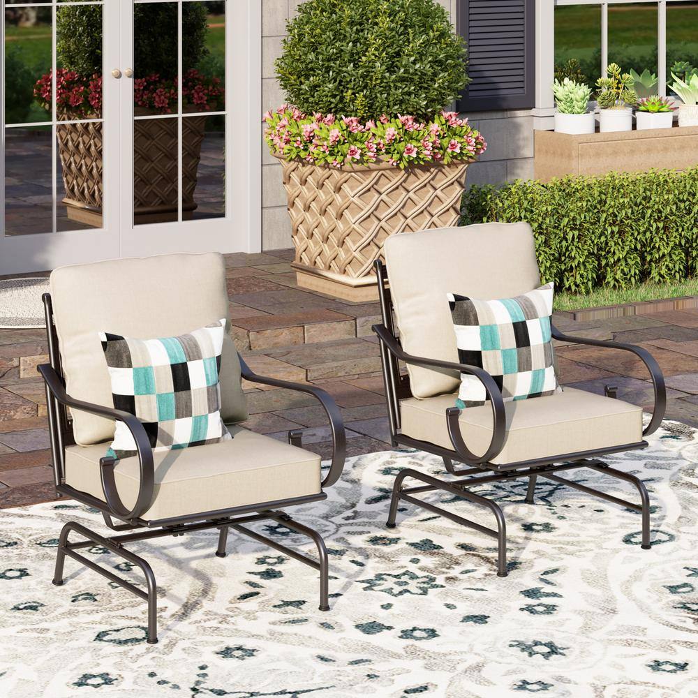 PHI VILLA Black Metal Frame Outdoor Patio Motion Lounge Chairs With