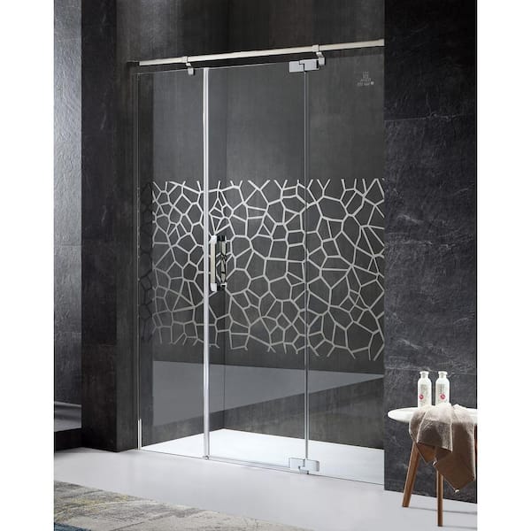ANZZI Grove Series Right Side 63 in. x 78.74 in. Semi-Frameless Hinged Shower Door in Chrome with Handle