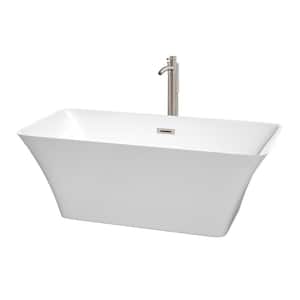 Tiffany 4.9 ft. Acrylic Flatbottom Non-Whirlpool Bathtub in White with Brushed Nickel Trim and Faucet