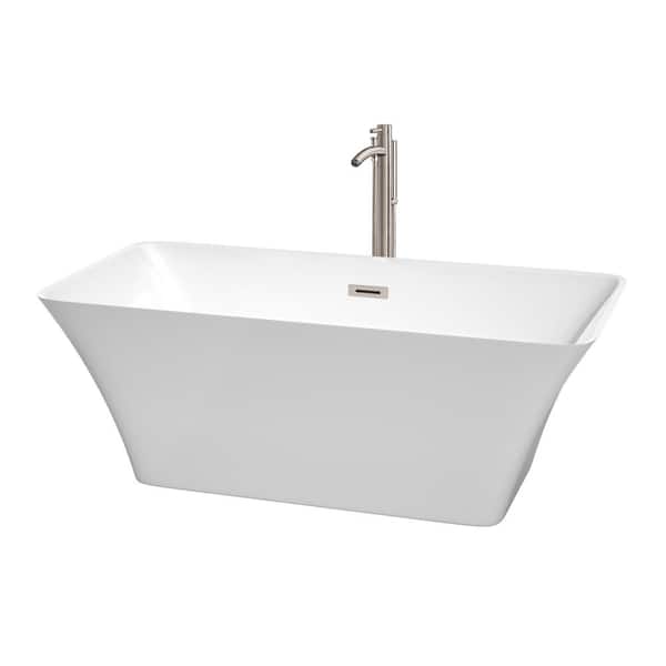 Tiffany 4.9 ft. Acrylic Flatbottom Non-Whirlpool Bathtub in White with Brushed Nickel Trim and Faucet