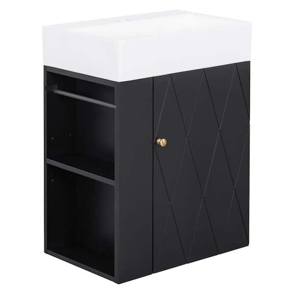20 in. Black Bath Vanity with White Ceramic Top and Towel Bar