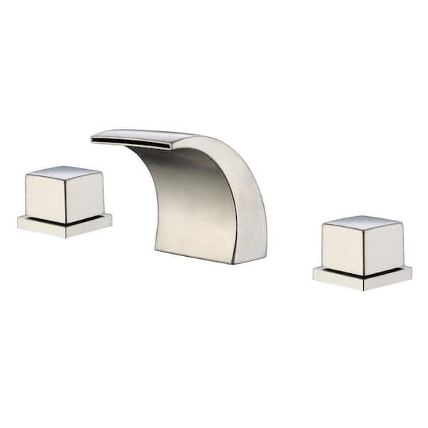 LED 8 in. Widespread Double Handle Bathroom Faucet with Waterfall in Brushed Nickle