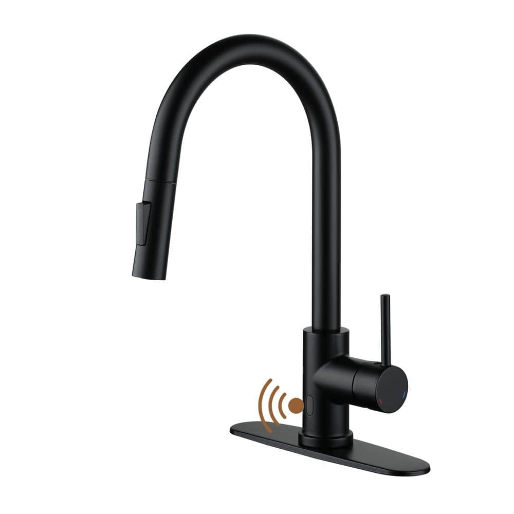 Matte Black Stainless Steel Touchless Kitchen Faucet with Pull-out Spray