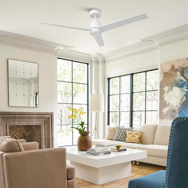 54 in. Indoor Modern Satin White Downrod DC Motor Ceiling Fan with Remote Control