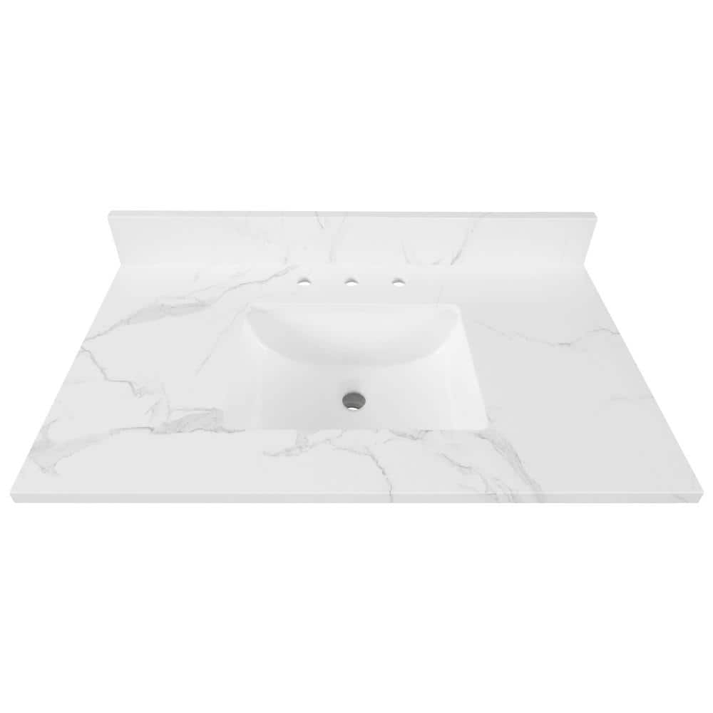 37 in. W x 22 in D Engineered Stone White Rectangular Single Sink Vanity Top in Calacatta White -  Home Decorators Collection, TH0421