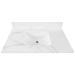 37 in. W x 22 in D Engineered Stone White Rectangular Single Sink Vanity Top in Calacatta White
