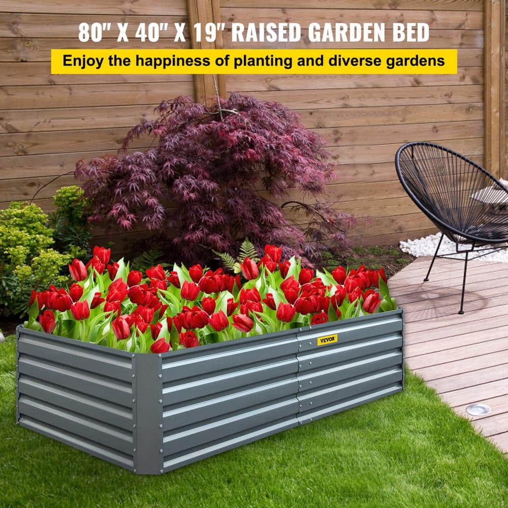 Large Gray Galvanized Steel Raised Garden Bed Planter