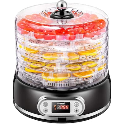 Electric 400W 6-Tray Round Black Food Dehydrator with Digital Timer and Temperature Control