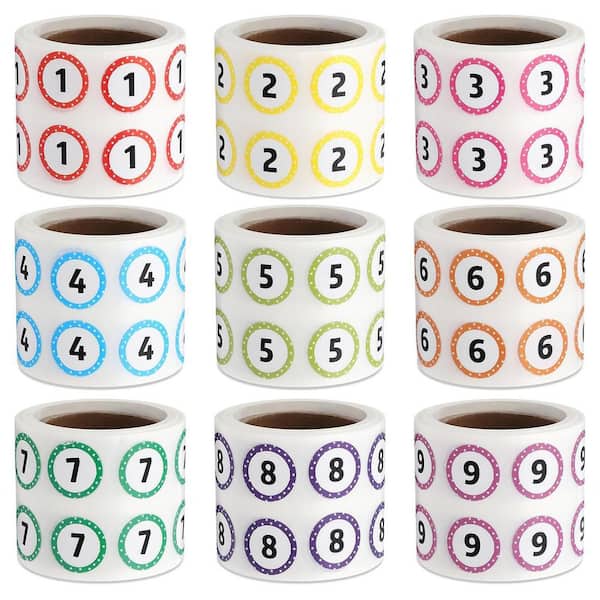Unbranded 4500 Pieces 9 Rolls Circle Number Stickers 1/2 in. Self-Adhesive Labels Colorful for Inventory and Organization