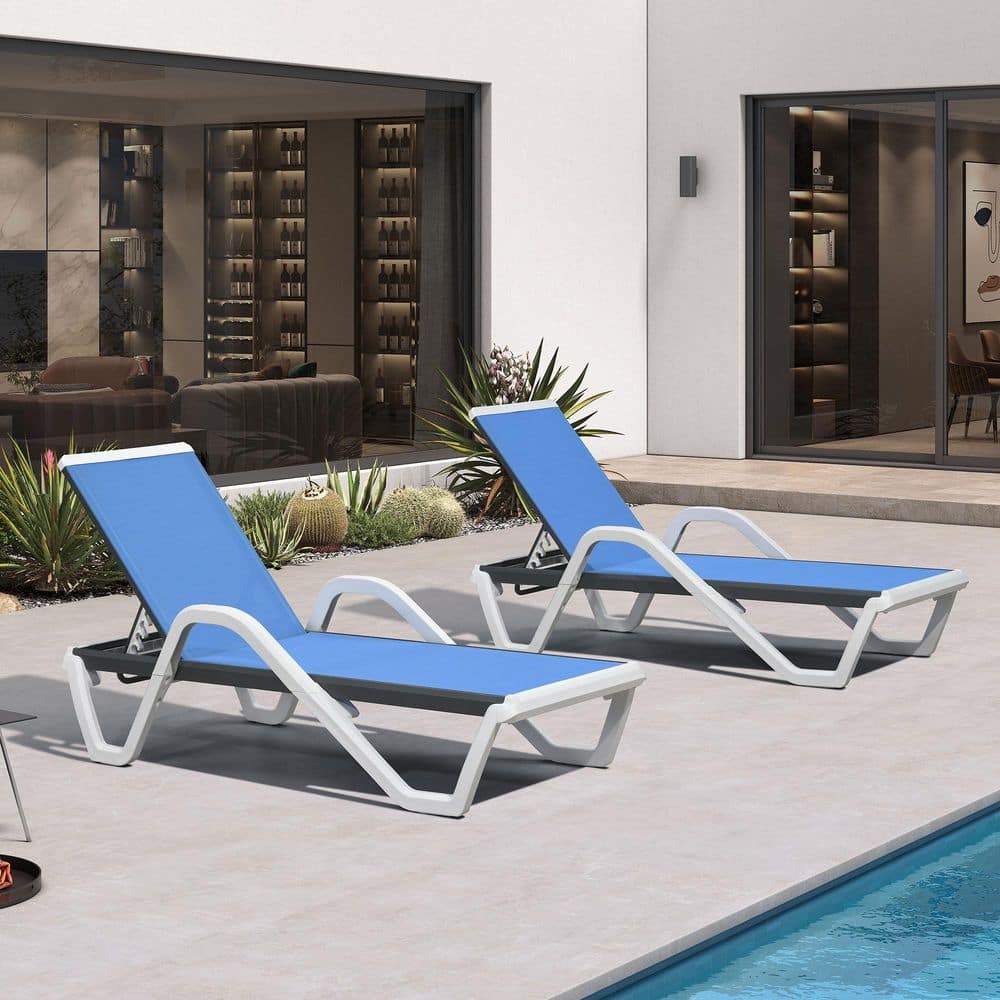 Outdoor Chaise Lounge Plastic Pool with Aluminum Frame Stackable Chairs for Poolside Beach Deck, Royal Blue (2-Pack) price history on PriceWatchPro