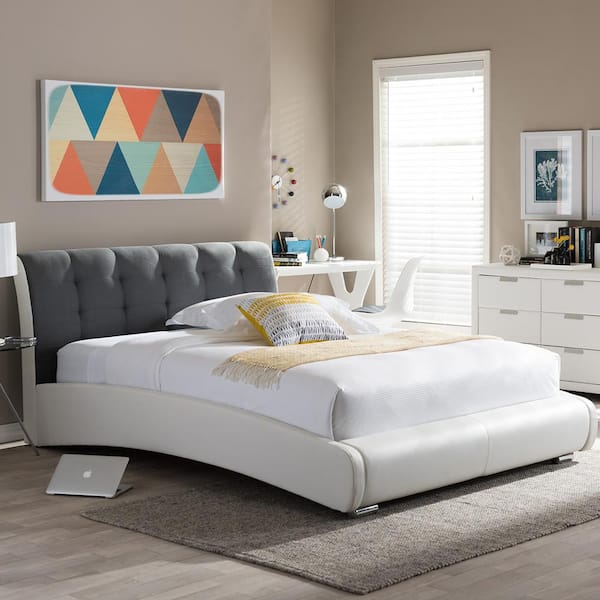 Faux Leather Upholstered Queen Size Bed, Contemporary White Eco Leather King Size Platform Bed