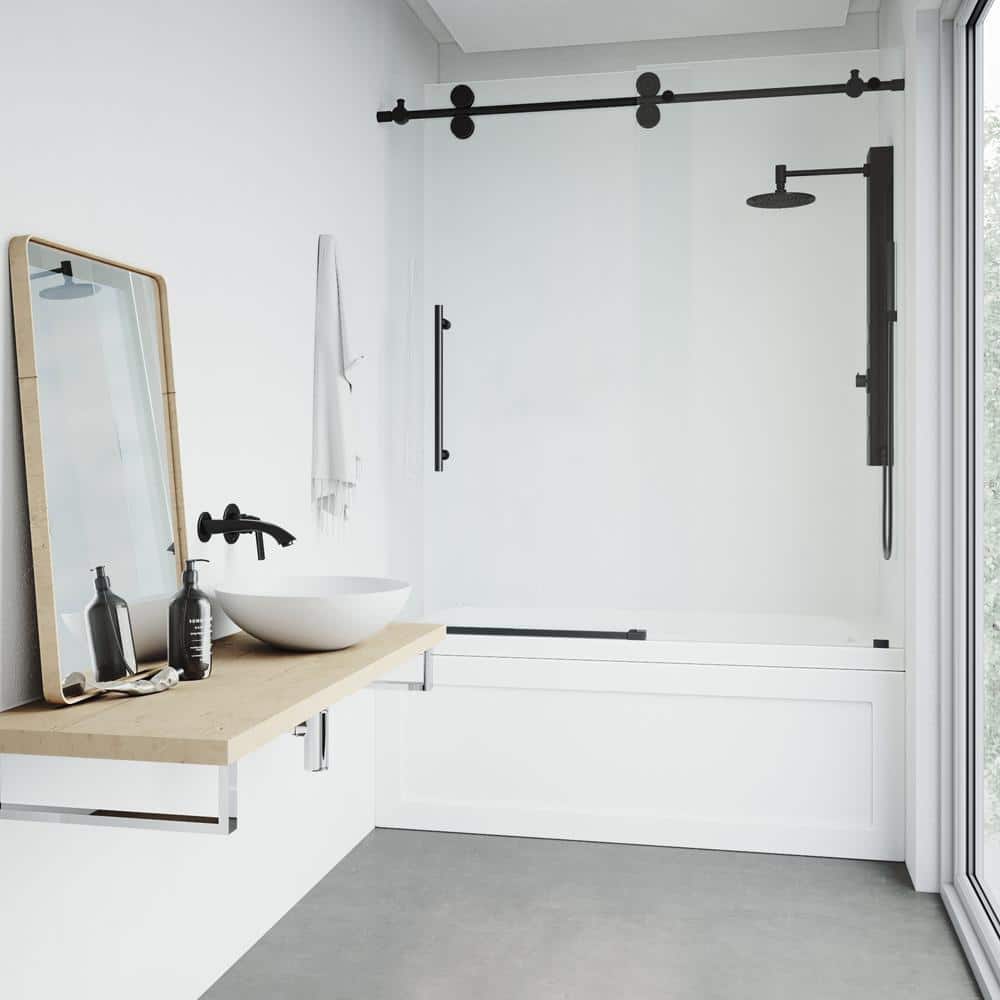Elan 60" Matte Black Frameless Sliding Tub Door with Clear Glass