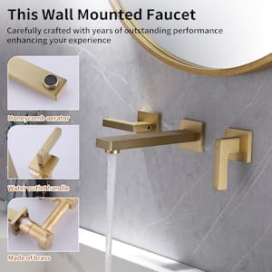 2-Handle Wall Mounted Bathroom Faucet Roman Tub Faucet in. Brushed Gold