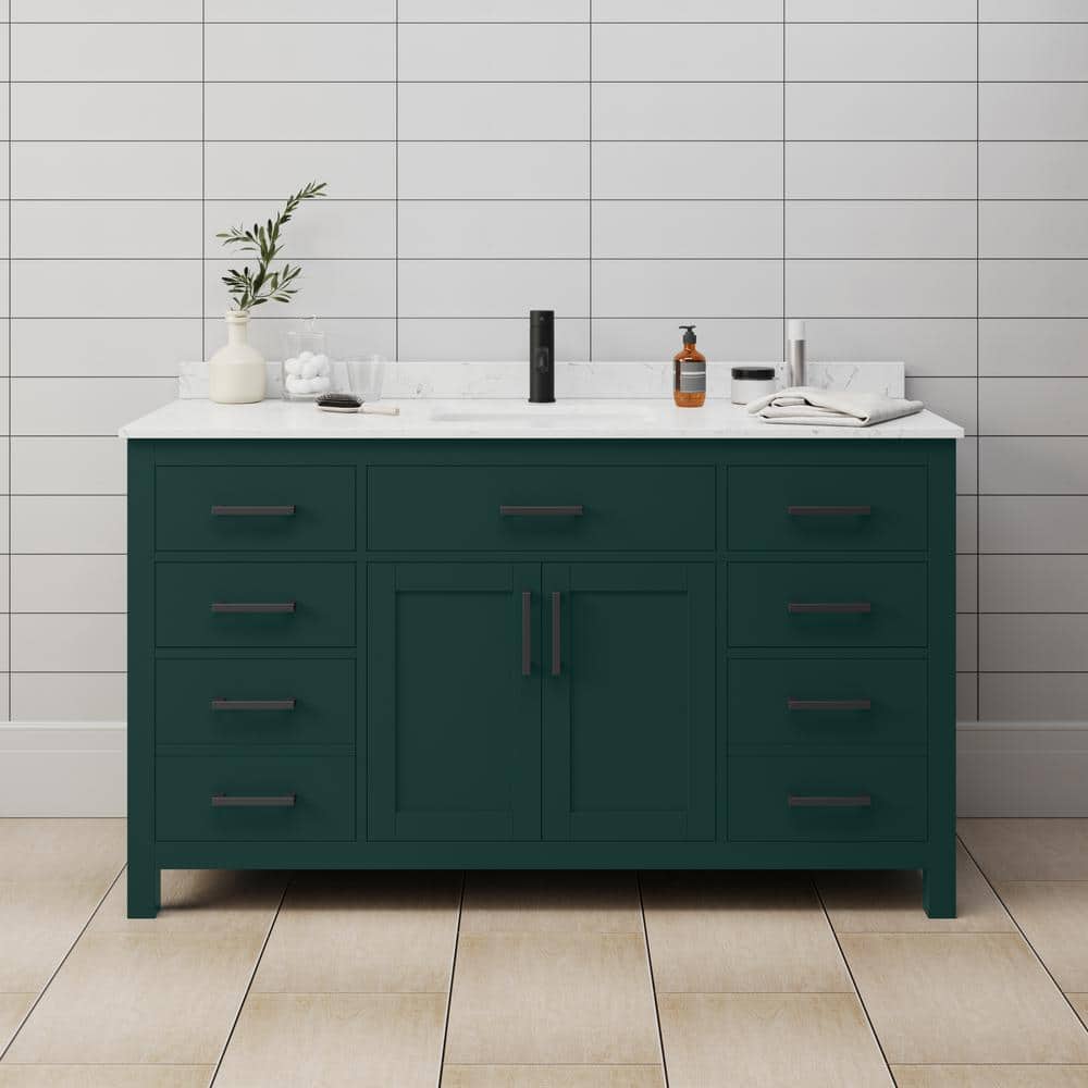 Beckett 60 in. W x 22 in. D x 35 in. H Single Sink Bathroom Vanity in Green with Carrara Cultured Marble Top price history on PriceWatchPro