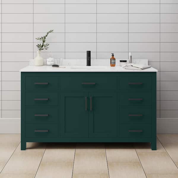 Wyndham Collection Beckett 60 in. W x 22 in. D x 35 in. H Single Sink Bathroom Vanity in Green with Carrara Cultured Marble Top
