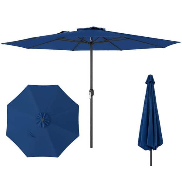 12 ft. L x 8.2 ft. W Navy Polyester Crank Patio Umbrella with Vent and 1.9 in. Pole for Outdoor Table Use
