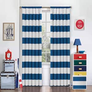 Kids Peabody Thermaback Blue Stripe Pattern Polyester 42 in. W x 84 in. L Blackout Single Rod Pocket Curtain Panel