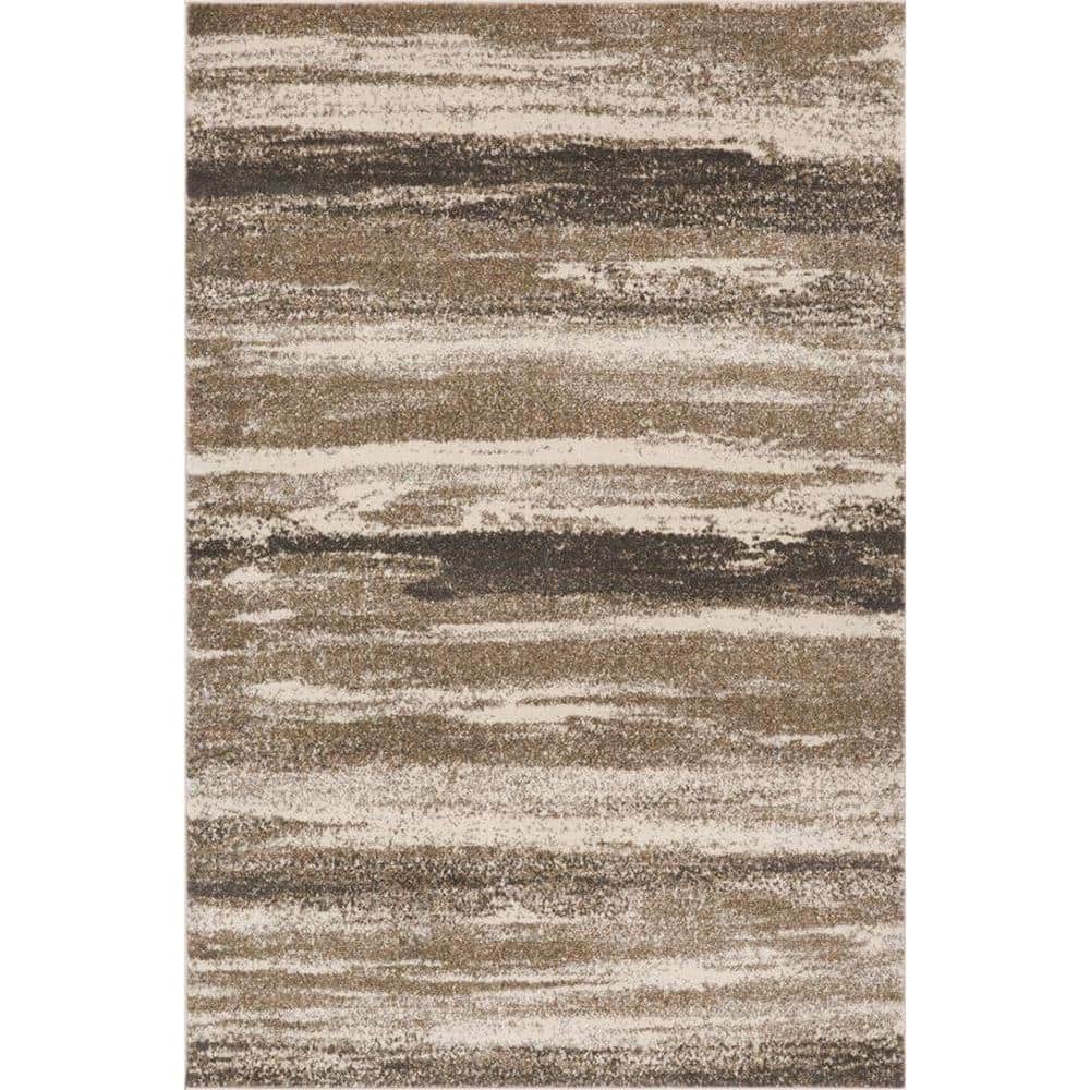 Beige 5 ft. x 7 ft. Modern Abstract Polypropylene Indoor/Outdoor Area Rug