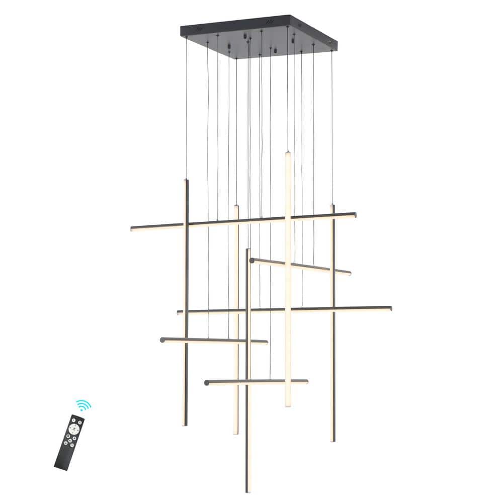 Square 10 Lights Dimmable Integrated LED Black Linear Tube Chandelier for Villa Foyer Stairs, Statement Chandelier price history on PriceWatchPro