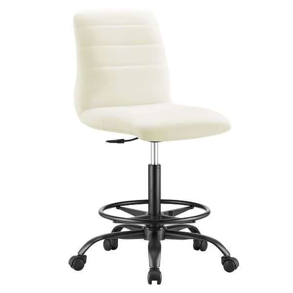 Ripple Armless Faux Leather Adjustable Height Drafting Chair in Black White