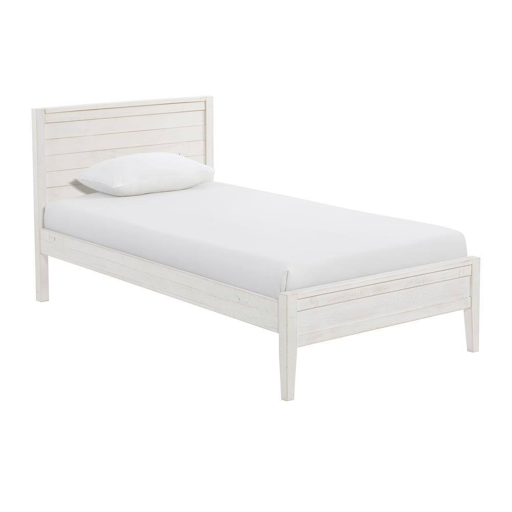 Driftwood White Pine Twin Bed with Upholstered Headboard and Storage Drawer