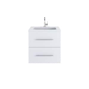 Napa 24 in. W x 22 in. D x 21.38 in. H Single Sink Bath VanityWall Mounted in White with White Quartz Countertop