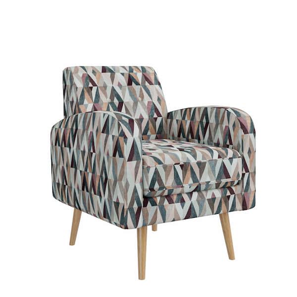 Handy Living Mindy Multi-Color Red and Tan Prism Fabric Mid-Century Modern Accent Arm Chair