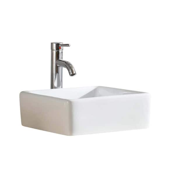 FINE FIXTURES Modern White Vitreous China Square Vessel Sink