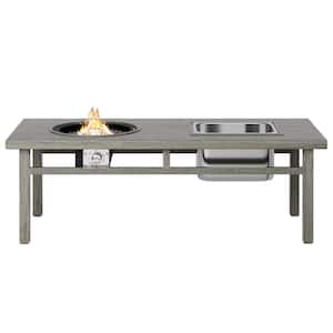 3-in-1 Coffee Table with Ice Bucket and Fire Pit Gray