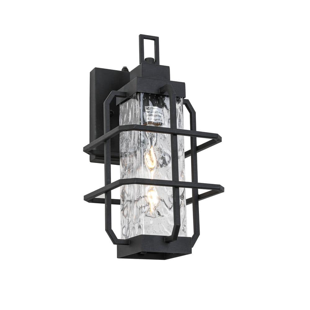 10 in. W 1-Light Sand Black Texture and Water Texture Glass Outdoor Induction Lantern Wall Sconce, Bulb Not Included price history on PriceWatchPro