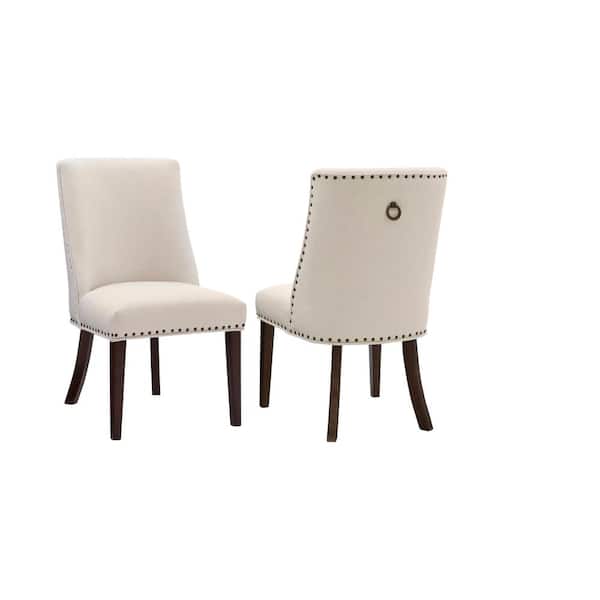 Powell Company Alessio Natural Linen Like Polyester Upholstered Dining Chair and Espresso Legs (Set of 2)