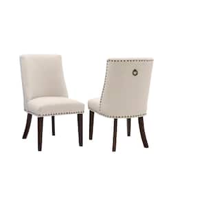 Alessio Natural Linen Like Polyester Upholstered Dining Chair and Espresso Legs (Set of 2)