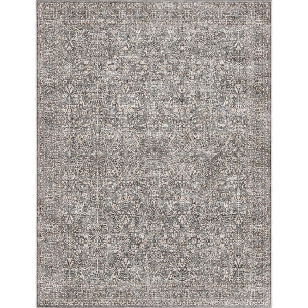 Gray Chenille Vintage Oriental Flat-Weave Area Rug 5'3" x 7'3"