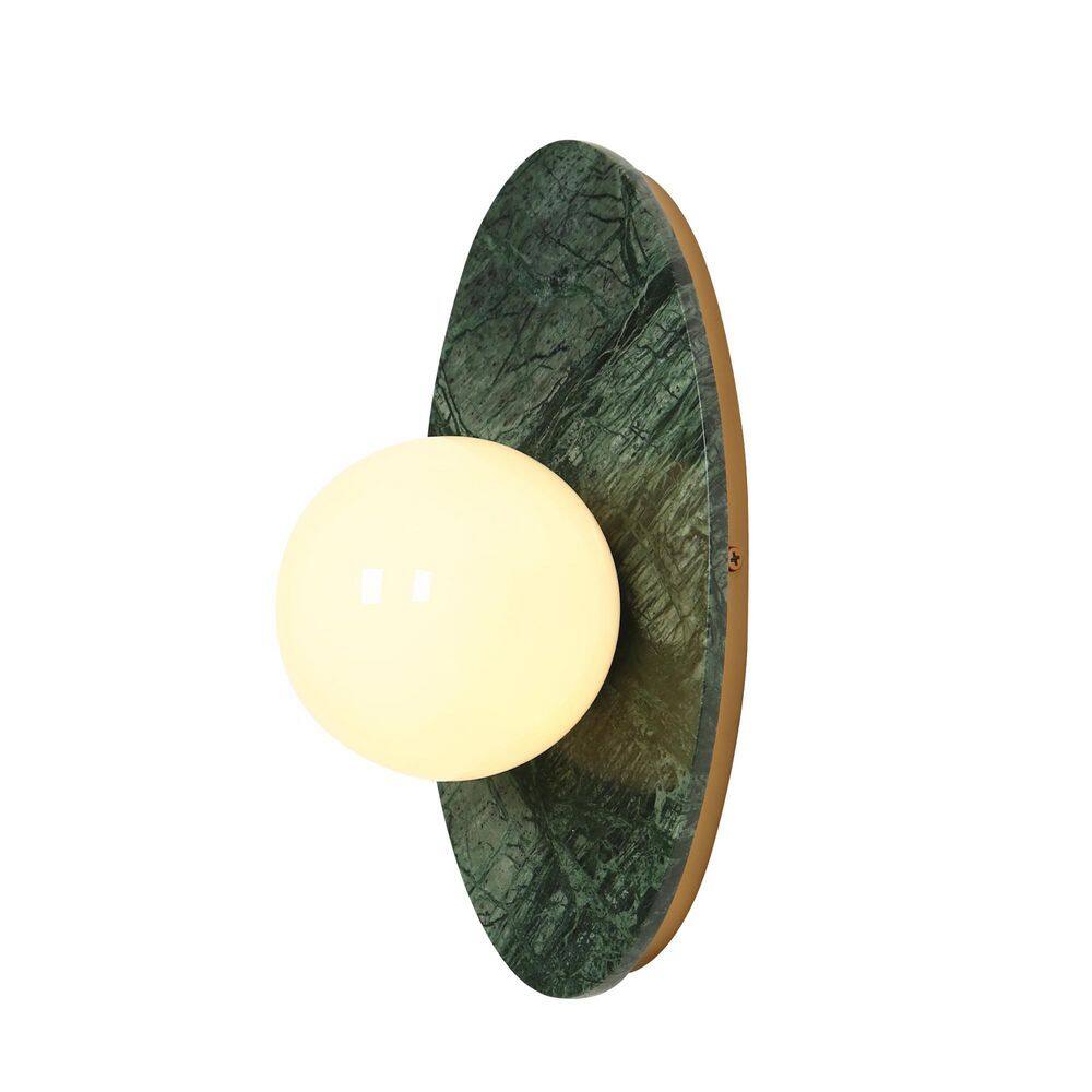 Modern 5.1 in. 1-Light Plated Brass Luxury Wall Sconce with Green Marble and Opal Glass Globe Shade price history on PriceWatchPro