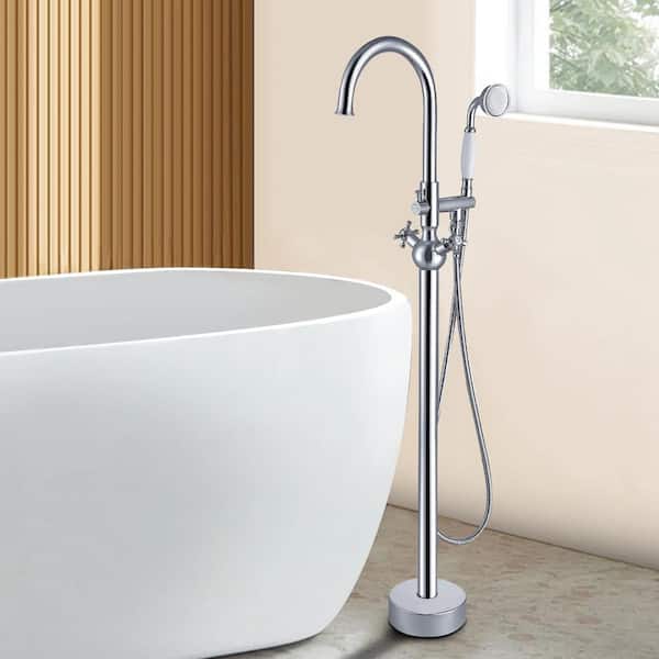 45-1/4 in. 2-Handle Freestanding Tub Faucet with Hand Shower Head in Chrome