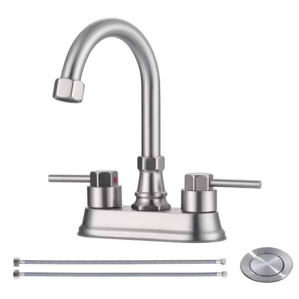 4 in. Centerset Double Handle Bathroom Faucet with Drain Kit Included in Brushed Nickel