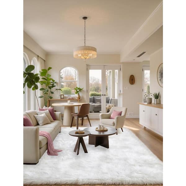 White 6 ft. x 9 ft. Fluffy Furry Faux Sheepskin Fur Rug Area Rug