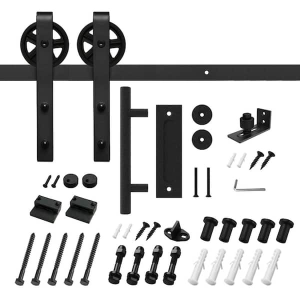 Movisa 6 ft./72 in. J-shaped Sliding Single Barn Door Hardware Kit with Round Handle