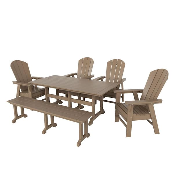 Laguna Weather wood 6-Piece HDPE Plastic Outdoor Dinning Set with Bench