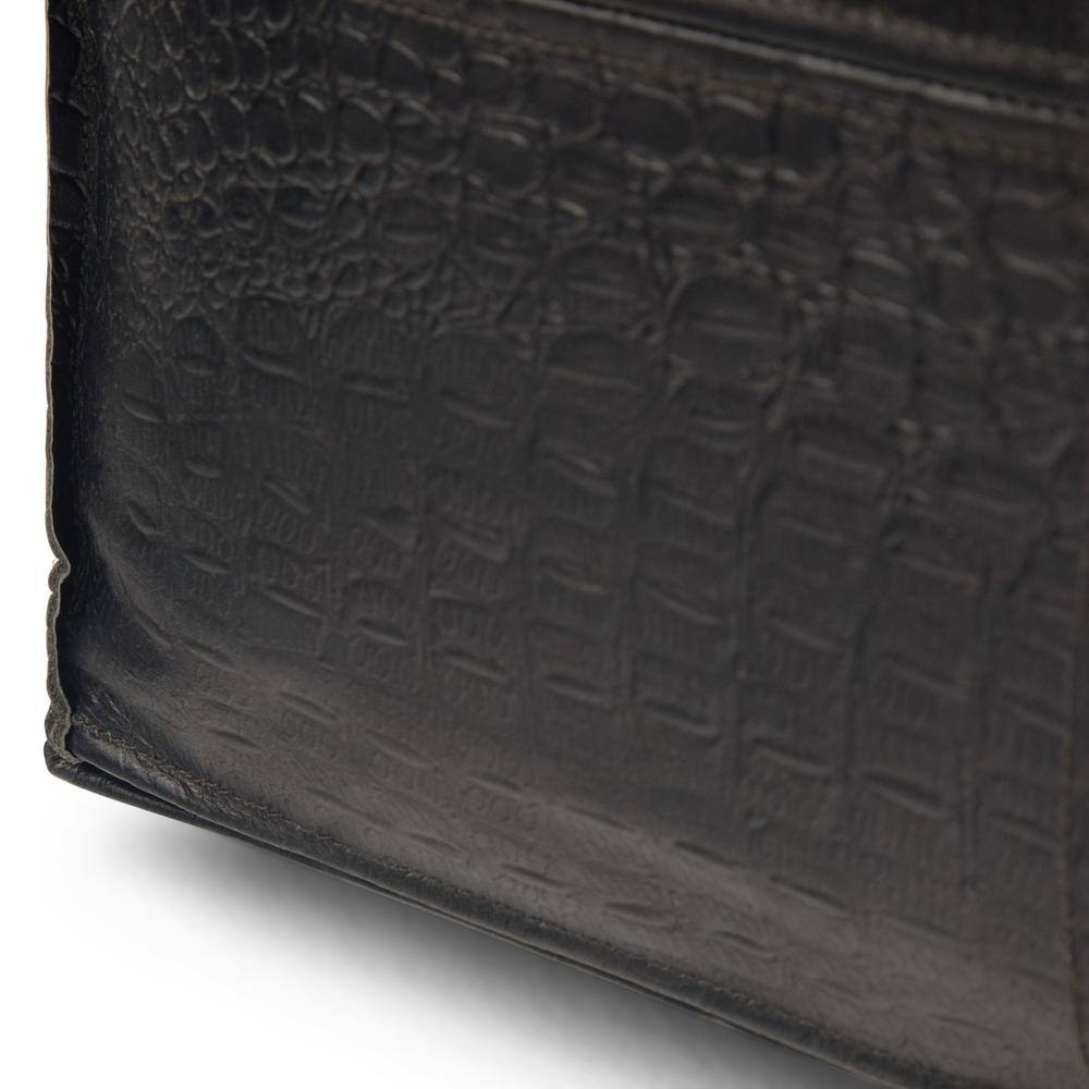 Bohemian Black Genuine Leather Square Pouf Ottoman