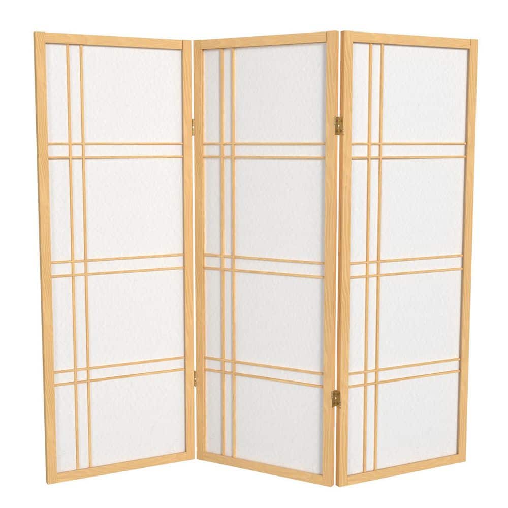 RED LANTERN 4 ft. Short Double Cross Shoji Screen - Natural - 3