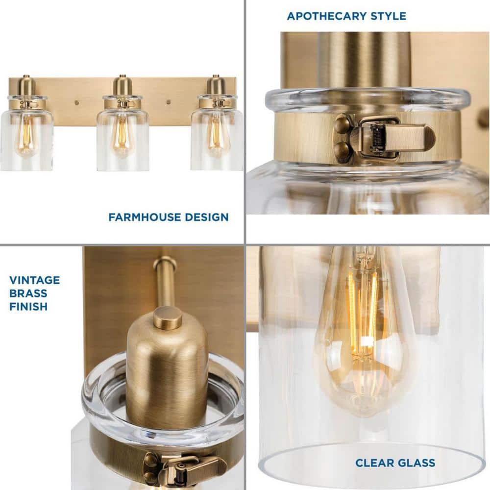 Calhoun 3-Light Vintage Brass Cylinder Bath Vanity