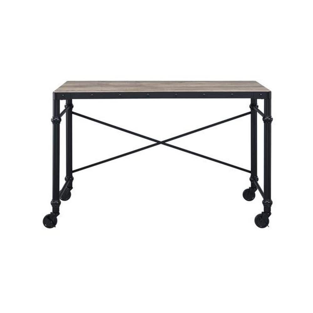 Black Wood Writing Desk with Casters and Nail Accents