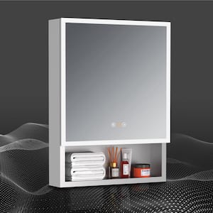 Eros 20 in. W x 28 in. H Small Rectangular Aluminum LED Dimmable Defogging Medicine Cabinet with Mirror, Left Hinge