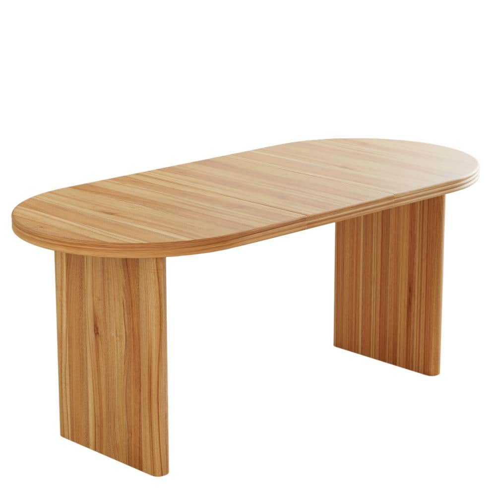 Natural Walnut MDF 55.12 in. Pedestal Base Dining Table with Extendable Leaves Seats 6 durable construction