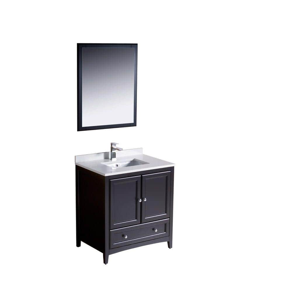 Fresca Oxford 30 In Vanity In Espresso With Ceramic Vanity Top In White With White Basin And Mirror Fvn2030es The Home Depot