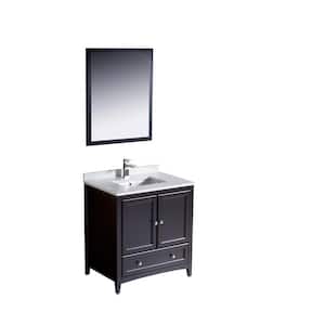 Oxford 30 in. Vanity in Espresso with Ceramic Vanity Top in White with White Basin and Mirror (Faucet Not Included)
